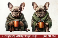 Christmas Dog And Coffee Clipart, Christmas Clipart Product Image 1