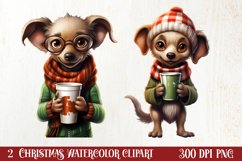 Christmas Dog And Coffee Clipart, Christmas Clipart Product Image 1