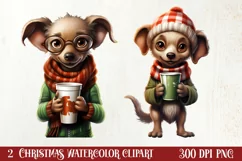 Christmas Dog And Coffee Clipart, Christmas Clipart Product Image 1