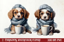 Christmas Dog And Coffee Clipart, Christmas Clipart Product Image 1
