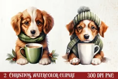 Christmas Dog And Coffee Clipart, Christmas Clipart Product Image 1