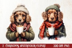 Christmas Dog And Coffee Clipart, Christmas Clipart Product Image 1