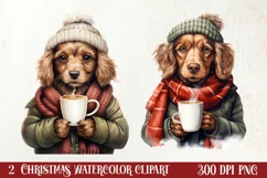 Christmas Dog And Coffee Clipart, Christmas Clipart Product Image 1