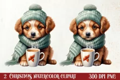 Christmas Dog And Coffee Clipart, Christmas Clipart Product Image 1