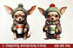 Christmas Dog And Coffee Clipart, Christmas Clipart Product Image 1
