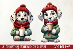 Christmas Dog And Coffee Clipart, Christmas Clipart Product Image 1