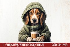 Christmas Dog And Coffee Clipart, Christmas Clipart Product Image 1