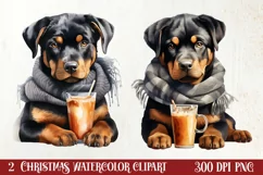 Christmas Dog And Coffee Clipart, Christmas Clipart Product Image 1
