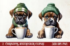 Christmas Dog And Coffee Clipart, Christmas Clipart Product Image 1