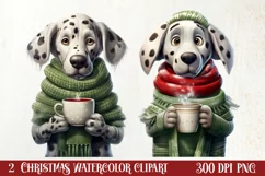 Christmas Dog And Coffee Clipart, Christmas Clipart Product Image 1