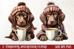 Christmas Dog And Coffee Clipart, Christmas Clipart Product Image 1