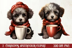 Christmas Dog And Coffee Clipart, Christmas Clipart Product Image 1
