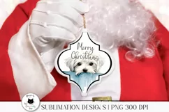 santa holding a christmas arabesque tile with cute dog illustration