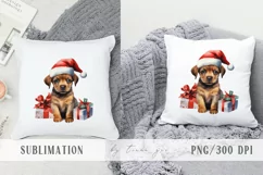 Watercolor Christmas dog with gift boxes clipart- 1 png file Product Image 2