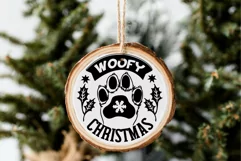 Christmas Dog Round Ornament SVG Dog Paw Woofy Christmas