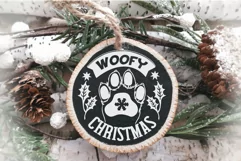 Christmas Dog Round Ornament SVG Dog Paw Woofy Christmas