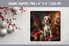 Christmas Dog Square Coaster Sublimation Design| Beagle PNG Product Image 1