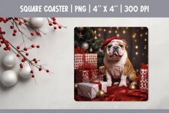 Christmas Dog Square Coaster Sublimation Design| bulldog PNG Product Image 1
