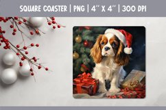 Christmas Dog Square Coaster Sublimation Design| Cavalier Product Image 1