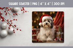 Christmas Dog Square Coaster Sublimation Design|Havanese PNG Product Image 1