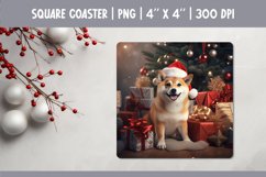 Christmas Dog Square Coaster Sublimation Design| shiba inu Product Image 1