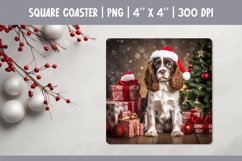 Christmas Dog Square Coaster Sublimation Design| Spaniel Product Image 1