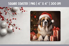 Christmas Dog Square Coaster Sublimation Design| st bernard Product Image 1
