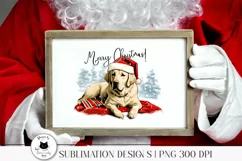 christmas design with santa labrador shown on a frame