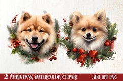 Christmas Dog Wreath Sublimation Clipart, Christmas Dog PNG Product Image 1