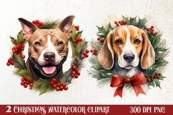 Christmas Dog Wreath Sublimation Clipart, Christmas Dog PNG Product Image 1