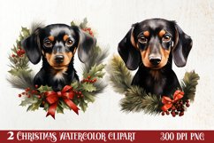 Christmas Dog Wreath Sublimation Clipart, Christmas Dog PNG Product Image 1