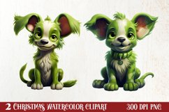 Green Christmas Dog Clipart Sublimation, Christmas Dog PNG Product Image 1