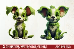 Green Christmas Dog Clipart Sublimation, Christmas Dog PNG Product Image 1