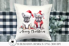christmas sublimation design with 2 frenchies shown on a pillow