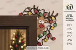 Christmas Door Corner Lasercut. Reindeer Door Trim Decor SVG Product Image 1
