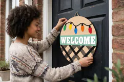 Christmas Door Hanger SVG, Plaid Welcome Sign Laser Cut Product Image 2