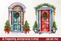 Christmas Door Watercolor Clipart, Christmas Door PNG Product Image 1