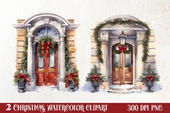 Christmas Door Watercolor Clipart, Christmas Door PNG Product Image 1