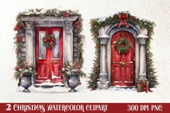 Christmas Door Watercolor Clipart, Christmas Door PNG Product Image 1