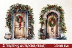 Christmas Door Watercolor Clipart, Christmas Door PNG Product Image 1