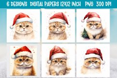 Watercolor Christmas Santa Animals Paper Background |PNG Product Image 1