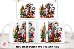Christmas Mug Wrap Sublimation Designs, Dragon Tree Mug, Christmas Png