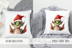 Cute Christmas dragon with Santas hat sublimation - 1 PNG Product Image 2