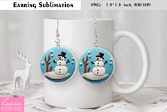 3d Smiling Little Snowman| Round Cartoon Earring Sublimation Product Image 1