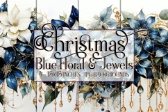 Christmas Background, Blue Floral and Jewels, Blue Flowers Product Image 1