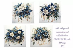 Christmas Background, Blue Floral and Jewels, Blue Flowers Product Image 2