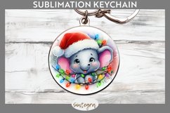Christmas Elephant v1 Entangled in Lights Round Keychain Sub Product Image 1