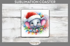Christmas Elephant v1 Entangled in Lights Square Coaster Sub Product Image 1