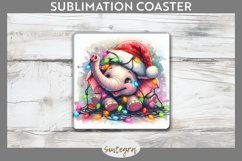 Christmas Elephant v3 Entangled in Lights Square Coaster Sub Product Image 1