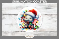 Christmas Elephant v4 Entangled in Lights Round Coaster Subl Product Image 1